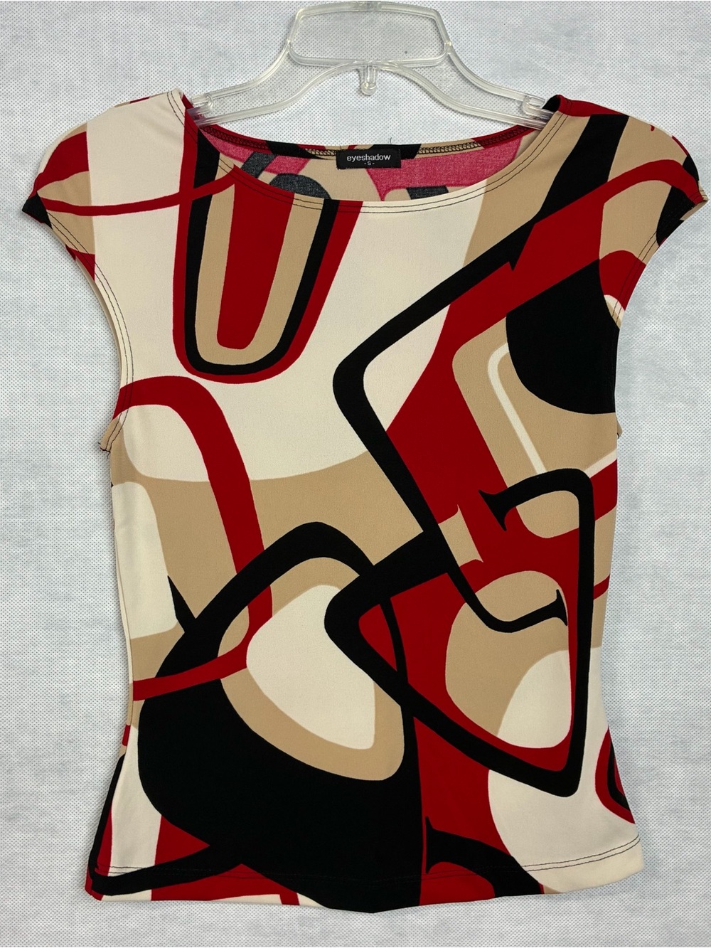Vintage Y2K Eyeshadow Top Women Small Multicolor Short Sleeve Geometric Abstract